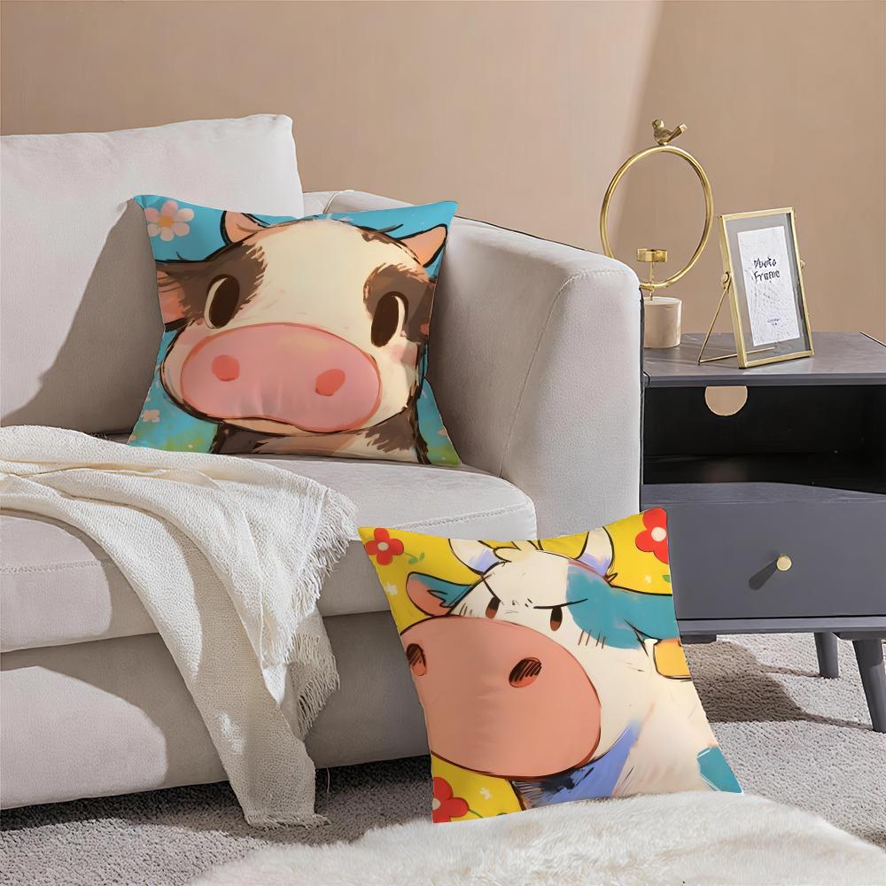 Cute graffiti style cow Cushion Cover Pillowcase Short Plush Invisible zipper Room Sofa Cushion Cover