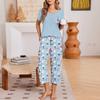 Women Casual Loose Fit Short Sleeve V Neck T Shirt and Cropped Pants Set Lightweight Soft Fabric Comfortable Loungewear Pajama Set