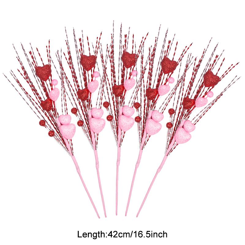 5pcs/lot Artificial Heart Shaped Berry Picks Flower Stem Branches for Valentines Day Wedding Party Home Table Decoration Gifts