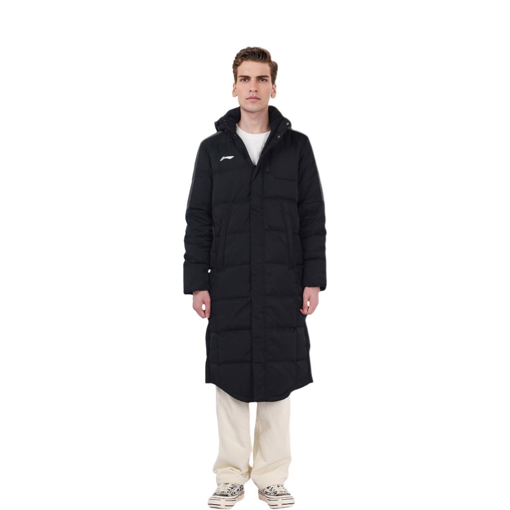 Li Ning Badminton Serie Sport Warm Lang Kapuzen Daunenjacke Winter Herren Oberbekleidung Schwarz AYMR495-1