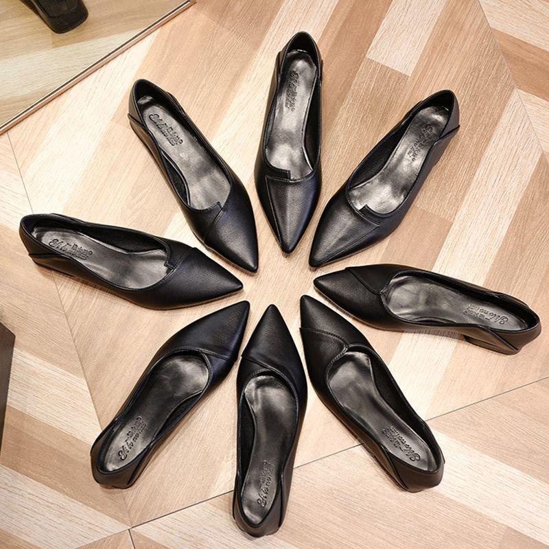 Pointed head, shallow mouth, low heel women's single shoes are not tired of standing for a long time, work shoes, black women's professional work soft