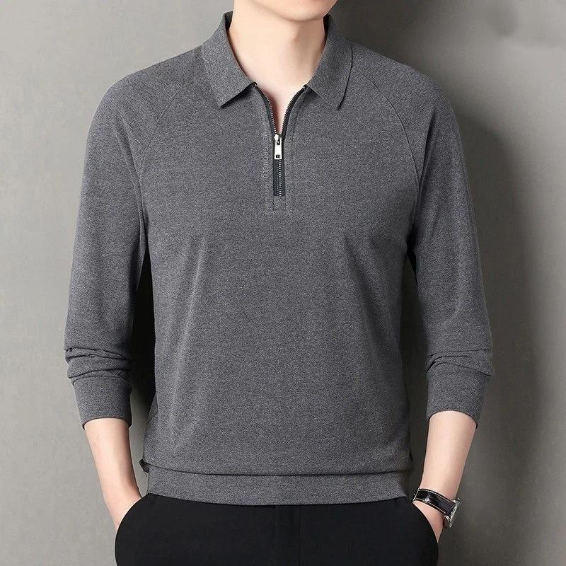 

Spring Autumn Casual Men s Lapel Half-zip Long-sleeved T-shirt Business Polo Shirt Loose Autumn Knitted Sweater M
