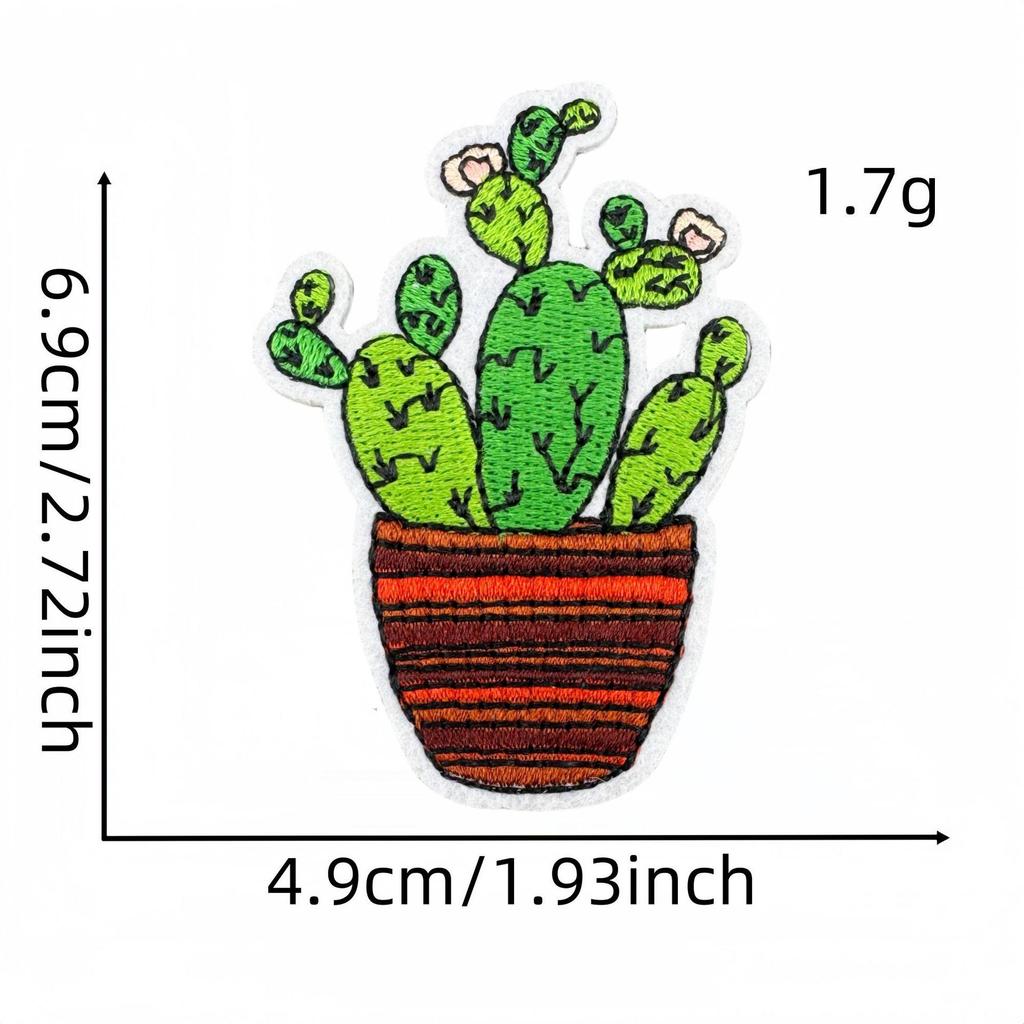 Cartoon Cactus Embroidered Cloth Patch with Hot Melt Adhesive
