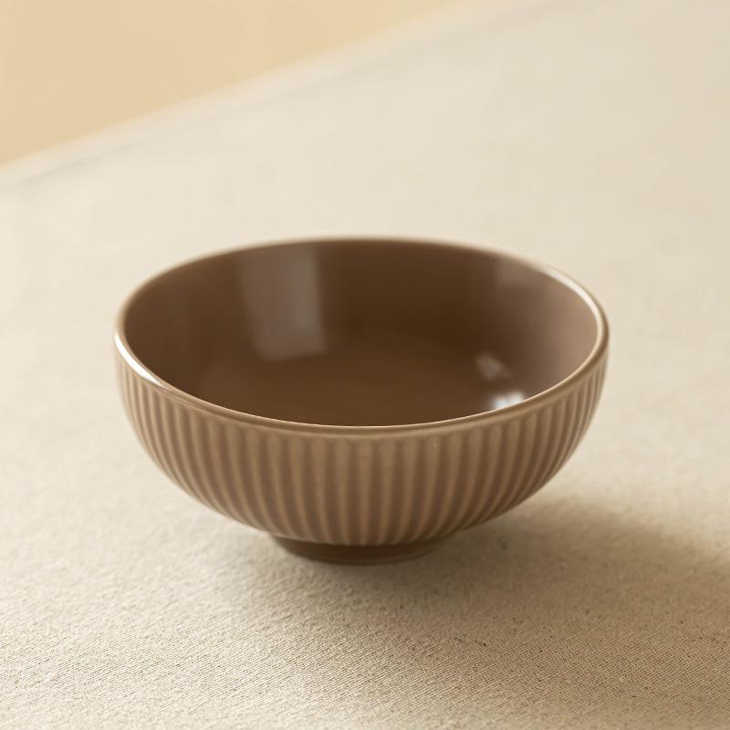 Super Simple Ceramic Rice Bowl European-Style Relief Solid Color Bowl Round One-Person Porridge Noodle Bowl Household Tableware