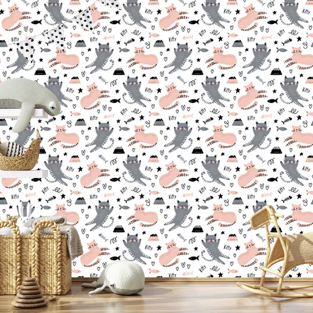 Wallpaper Cute Kittens In Scandinavian Style for Living Room and Bedroom 50x1000