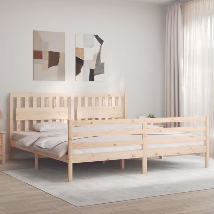 VidaXL Bed Frame with Headboard 200x200 Cm Solid Wood 3194331
