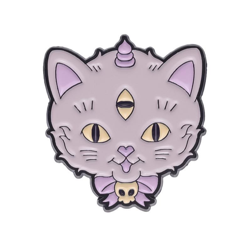 Adorable Creative Purple Cat And Bat Design Brooch Cute Animal Alloy Pin Accessory