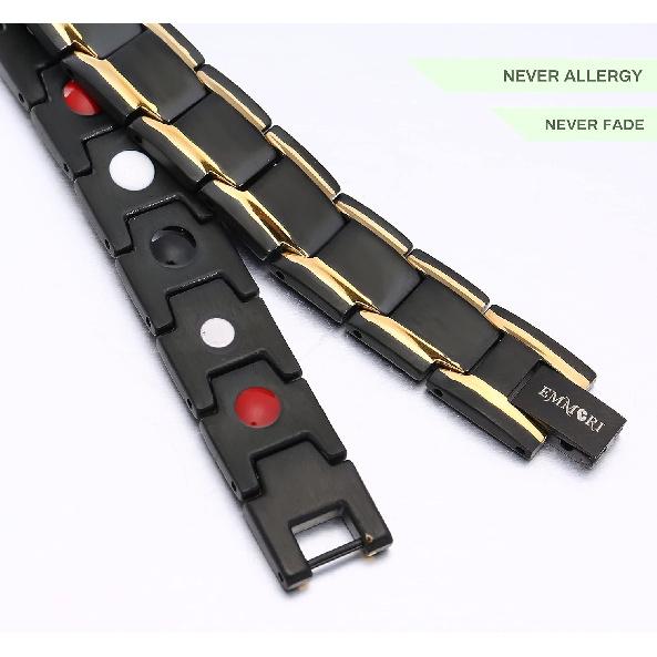 Ultra Strength Magnetic Bracelet - 3,500 Gauss Per Magnet -Magnetic Bracelets for Men Woman - Adjustable Length -Pulseras Magneticas (Black Gold)