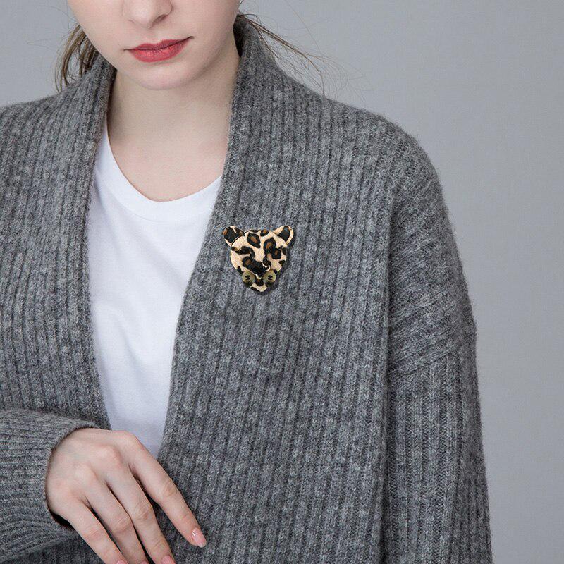 Blucome Cheetah Leopard Head Brooches Handmade Leather Acrylic Sweater Scarf Buckle Animal Brooch Pins Accessories
