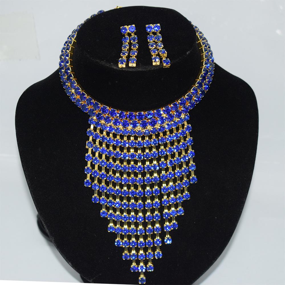 Bride Exaggerated Gold and Silver Color Tassel Necklace Earrings European American Two-Piece Set Claw Chain Jewelry