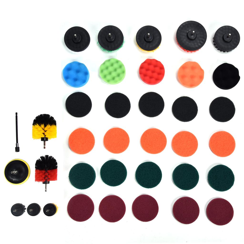 37PCS Drill Brush Attachments Set Scrub Pads and Sponge Power Scrubber Brush Polishing Pad for Home