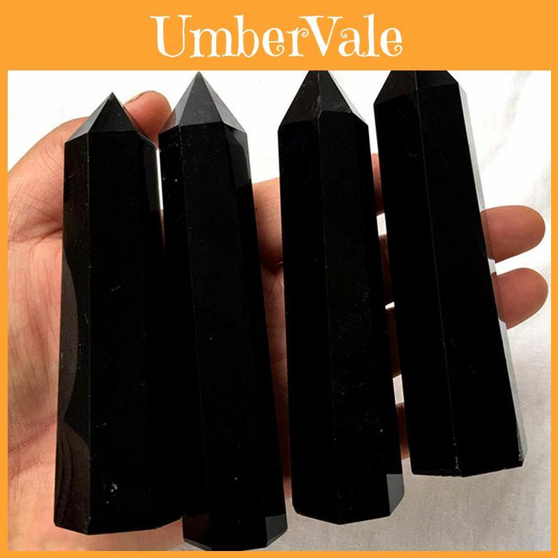 Eleganter und zeitloser 100% natürlicher Obsidian Schwarzer Quarz Kristall Stein Spitze Heilung Sechseckiger Stab