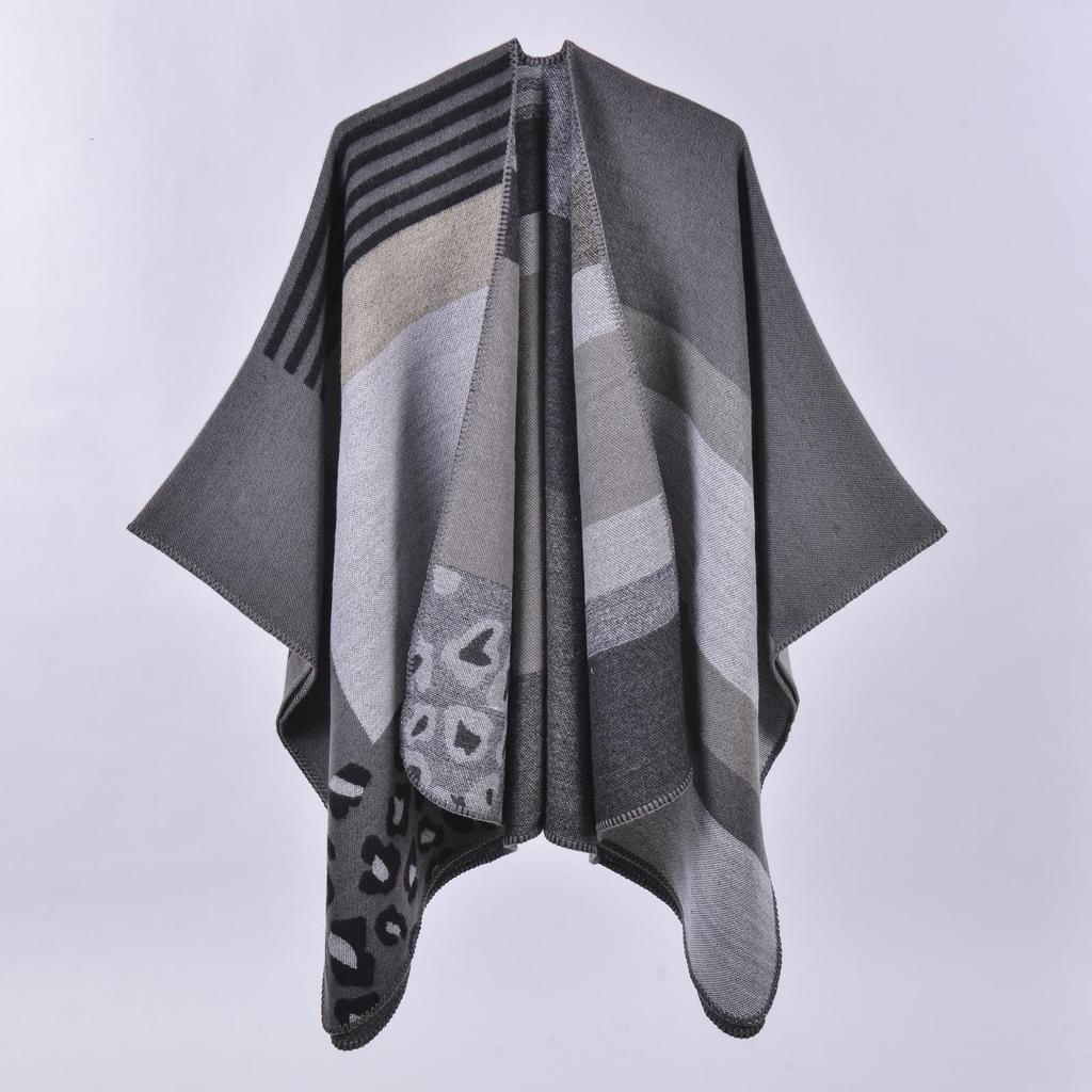 Versatile Plaid Women's Faux Cashmere Shawl: Ethnic Style Slit Cape for Autumn/Winter