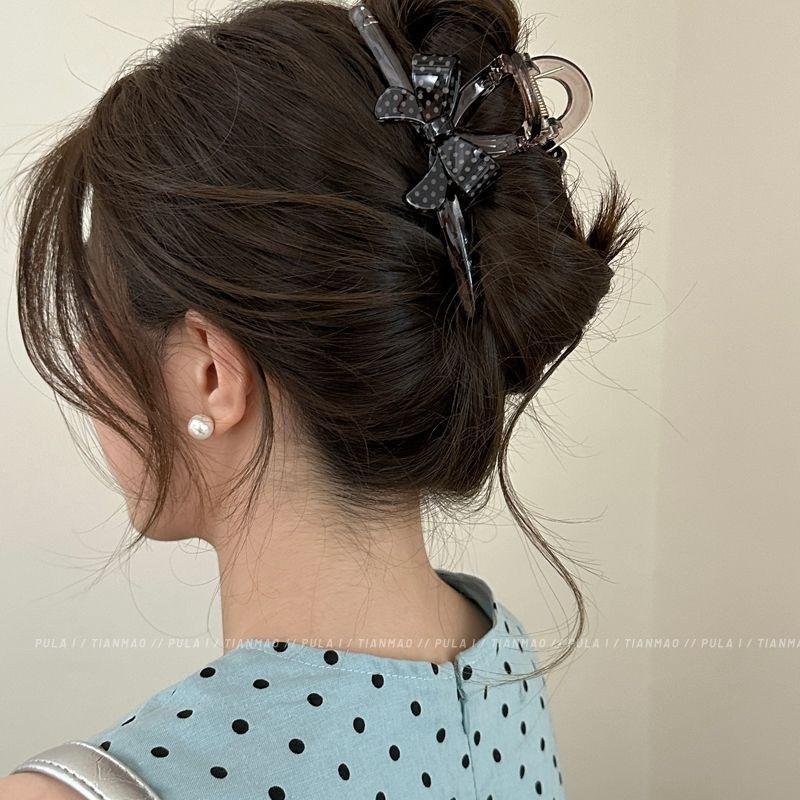 Vintage Polka Dot Bow Large Hair Claw Luxury Shark Clip Women Back Head Hair Accessories