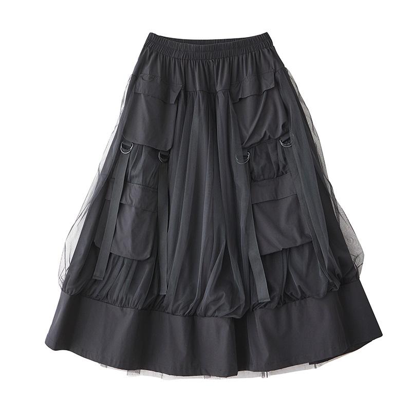 Mesh plus größe Hohe taille vintage Frühling sommer herbst beiläufige lose lange für frau röcke frauen rock