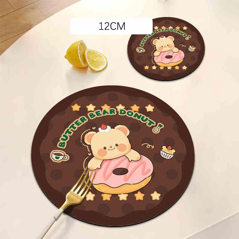 Cute Bear Rubber Coaster Round Heat Insulation Anti Slip Cup Mats Absorbent Reusable Pad Kitchen Items Accessories Decoration