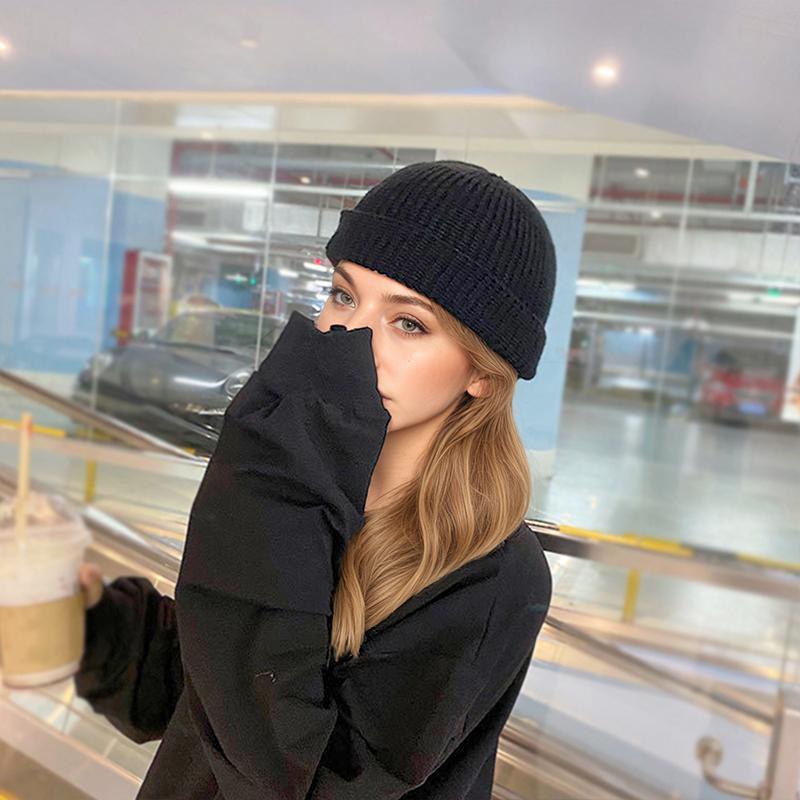 1Pc Acrylic Fiber Casual Men's Short Fisherman Beanbie Hat Mini Autumn and Winter Warm Knitted Hats Hip Hop Hat