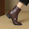 Korean version of the new square head Martin boots women's rubber sole large size leather boots with comfortable rear zipper autumn and winte