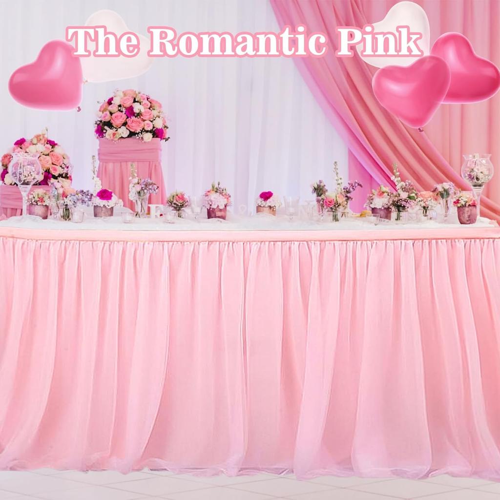 MAQIHAN 6 FT Pink Tulle Table Skirt – Table Skirt Tablecloth for Round Rectangular Tables Made of Tutu Fabric Restaurant Dessert Table Wedding