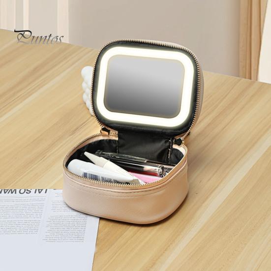 Travel Makeup Bag with LED Mirror Large Capacity Zipper Closure Portable Size Makeup Case Cosmetic Brush Organizer