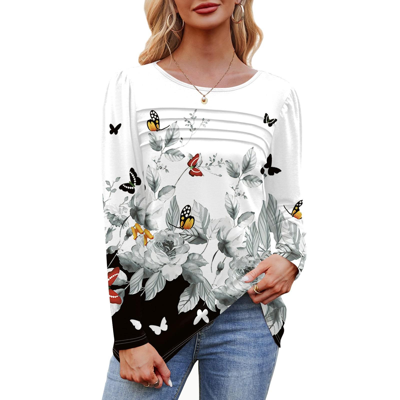 

Женский свободный повседневный топ с круглым вырезом и длинными рукавами, модный топ XL белый