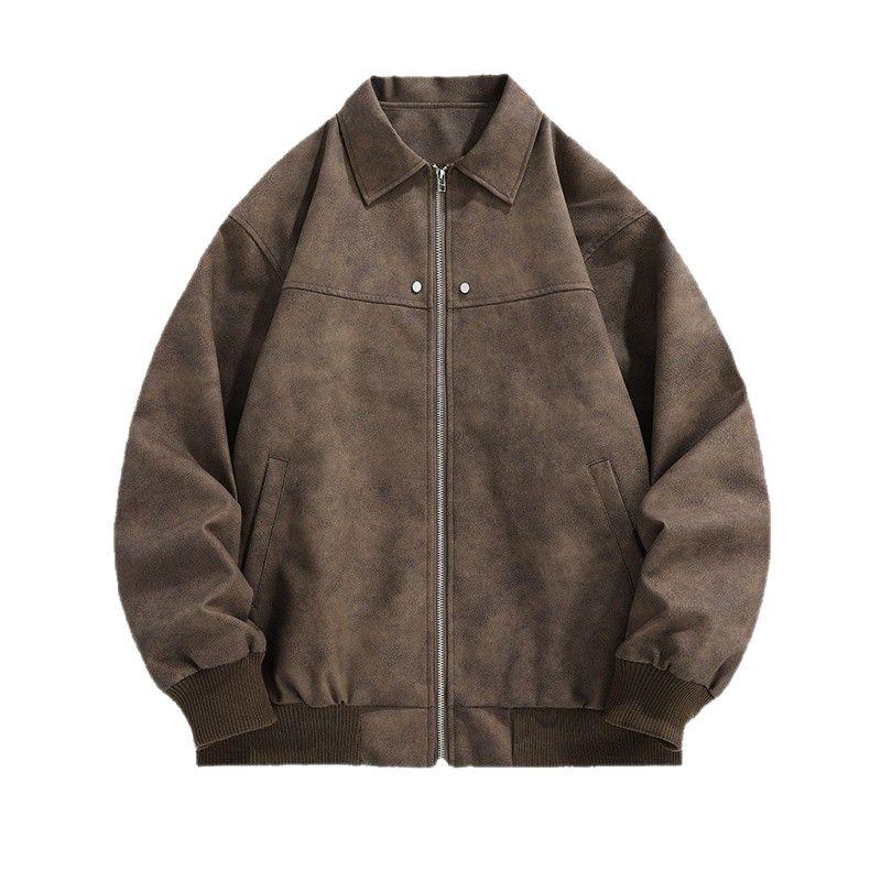 Men's American Retro Turn-Down Collar Leather Jacket - Autumn/Winter Loose Fit Trendy Outerwear