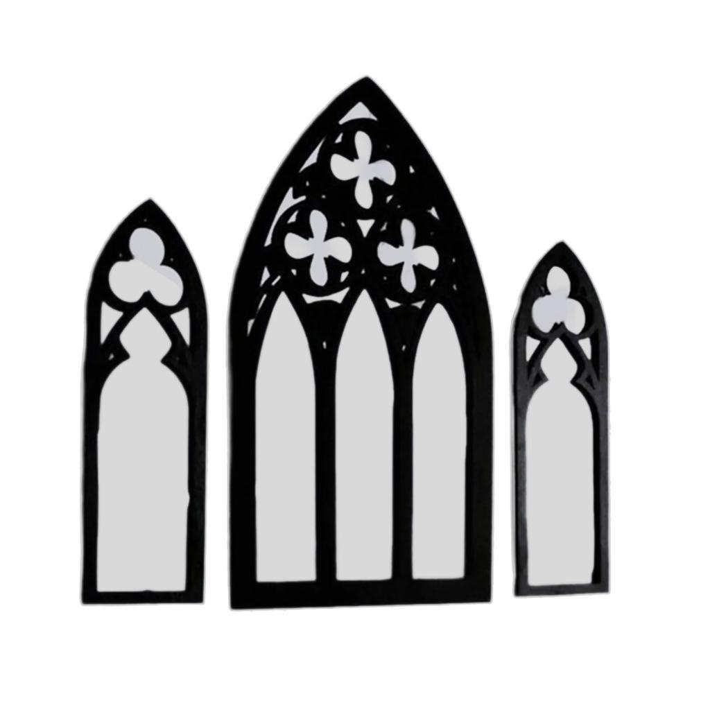 Vintage Styles Gothic Wood Framed Arched Cathedral Window Wall Mirror 3Pieces Set Wall Decors for Classical Interior