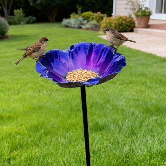 Handgefertigter Metall-Blumen-Gartenstecker Outdoor Vogeltränke Schale für Bienen Schmetterlinge Bestäuber Bewässerungsstation für Garten Rasen Hof Dekoration
