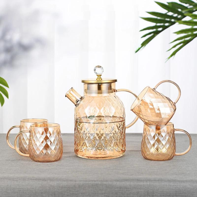 Drinkware Transparent Kettle Teapot Glass Water Jug With Lid Beverage Dispenser Juice Container Heat Resistant Cold Jugs Kitchen