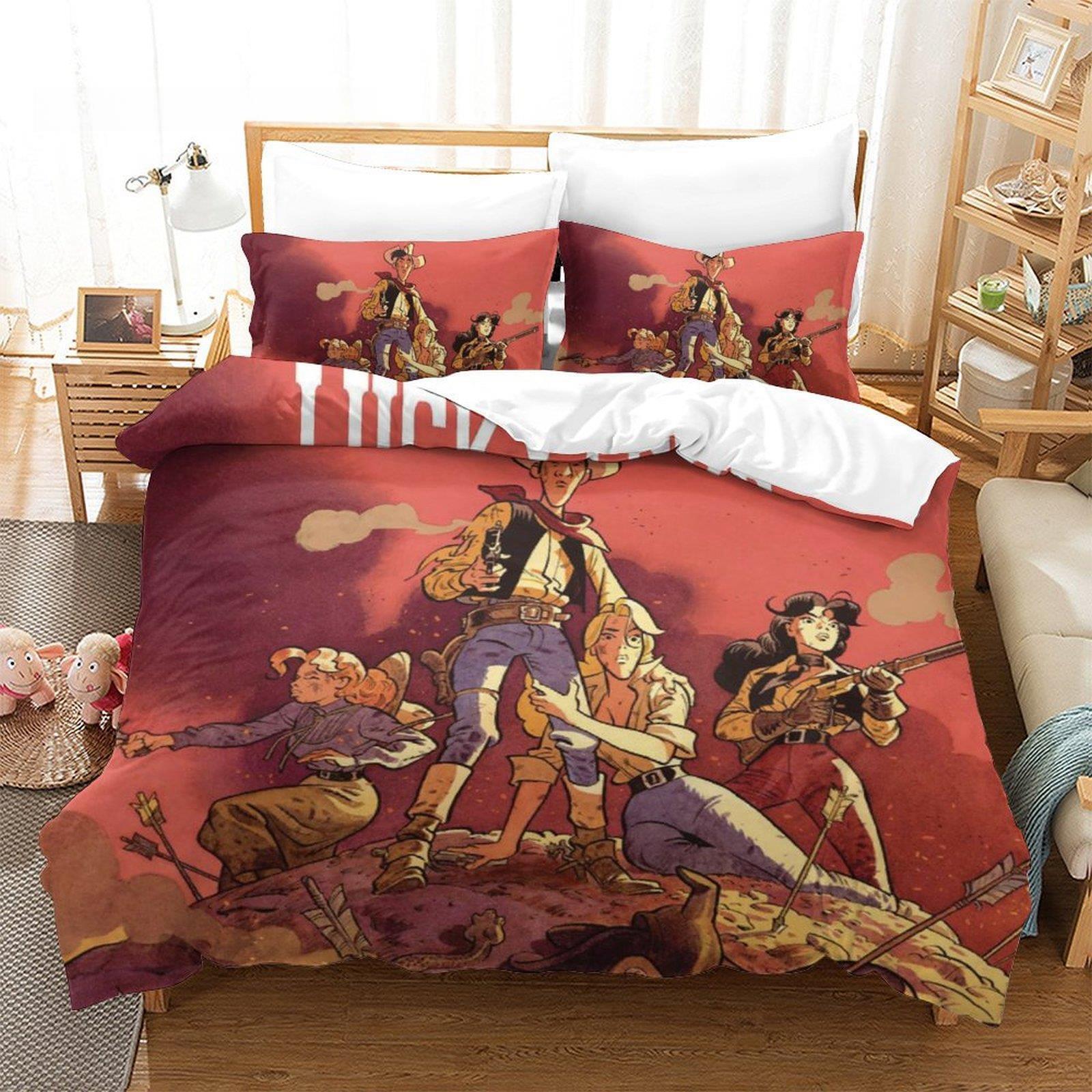 

Новый комплект постельного белья Lucky Luke, односпальная кровать, двуспальная кровать размера «king-size», комплект постельного белья для взрослых и детей, комплект простыней с 3D-аниме EU Twin 135x200cm