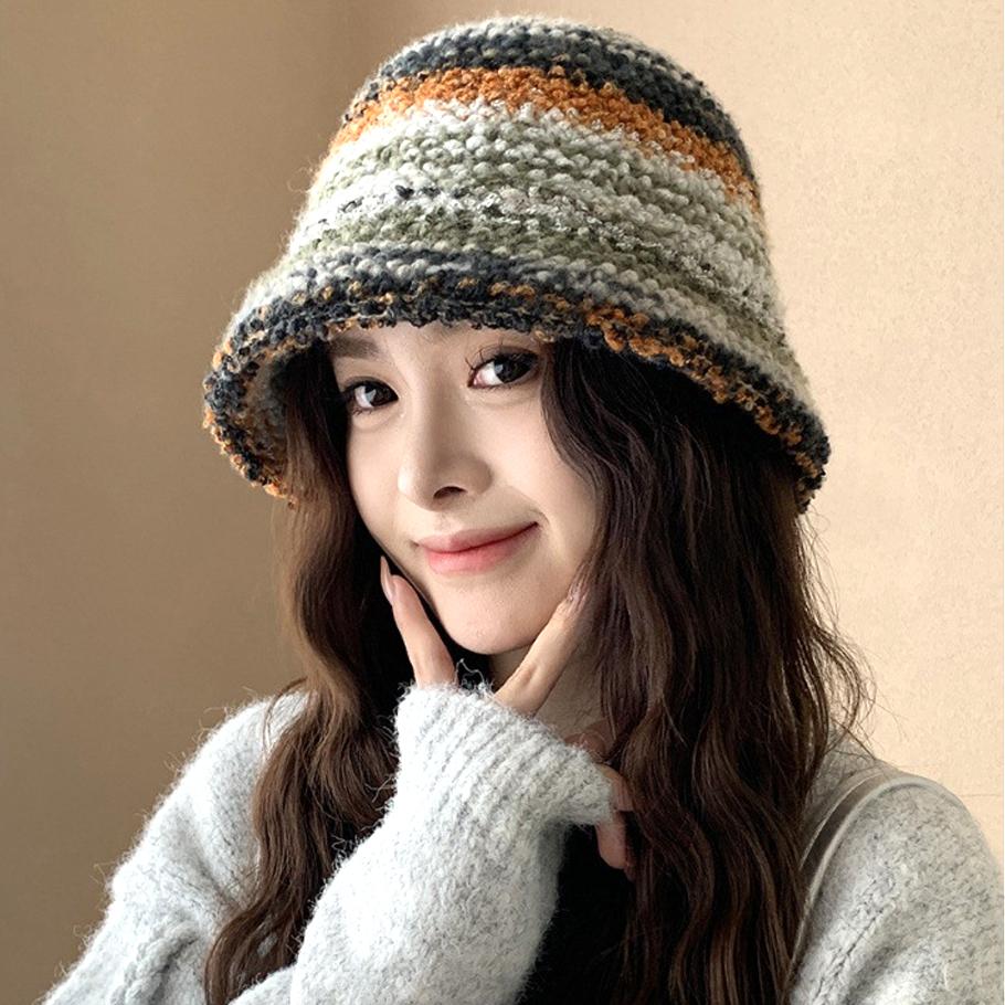 Colourful Knitted Bucket Hat Women Korea Autumn Winter Warm Dopamine Warm Fisherman's Hat Star Model Thickened