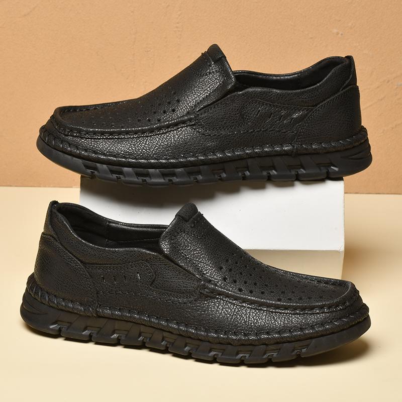 Fashion Genuine Leather Mens Casual Shoes Breathable Hollow Out Loafers New Fashion Handmade Hiking Shoes Retro Leisure Walking Footwear