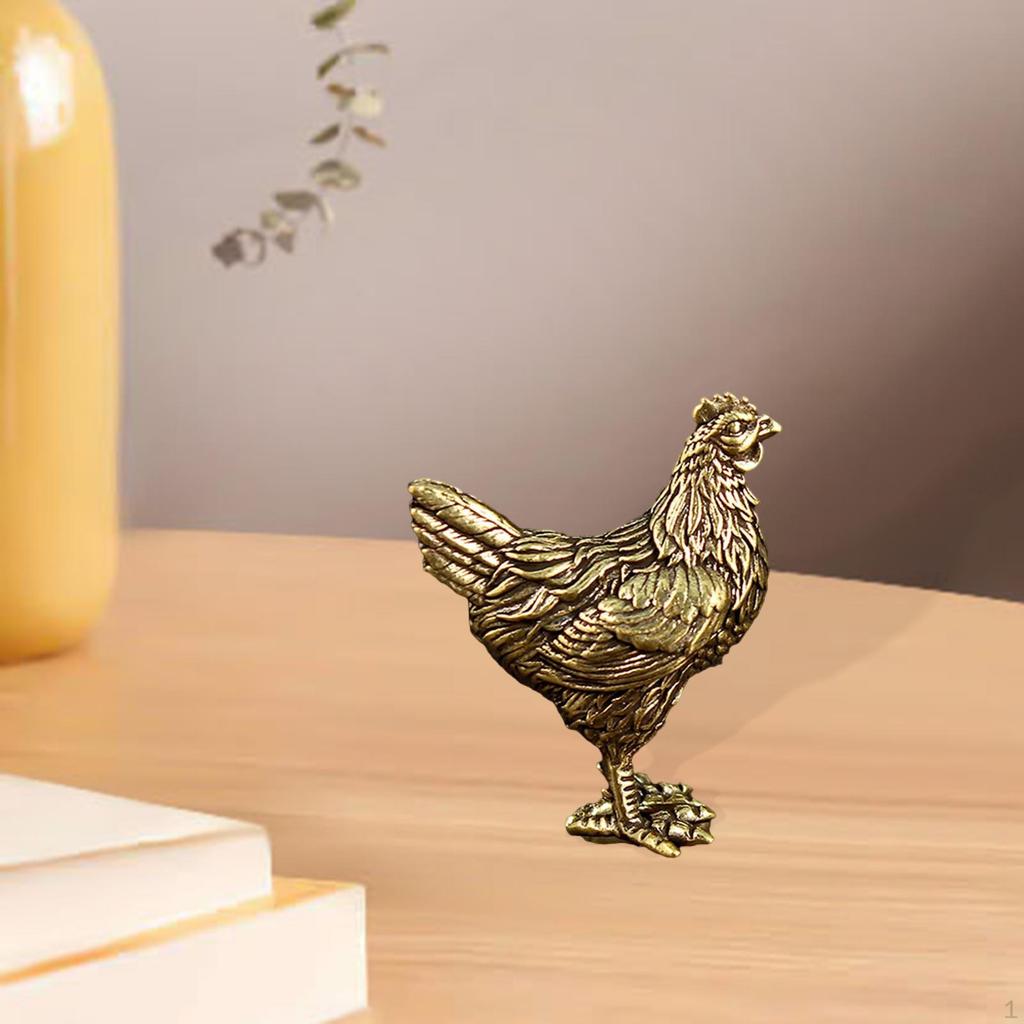 Brass Chicken Figurine Pet Animal Tabletop Decor for Bathroom