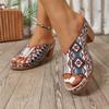 Women's Printed Peep Toe High Heel Sandals, Ethnic Style Beach Slides, Plus Size Summer Casual Shoes