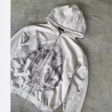 Vintage Frühling und Herbst Ästhetik 3D Gedruckter Gothic Mode Reißverschluss Hoodie Hip Hop Sportbekleidung Lässiger Pullover