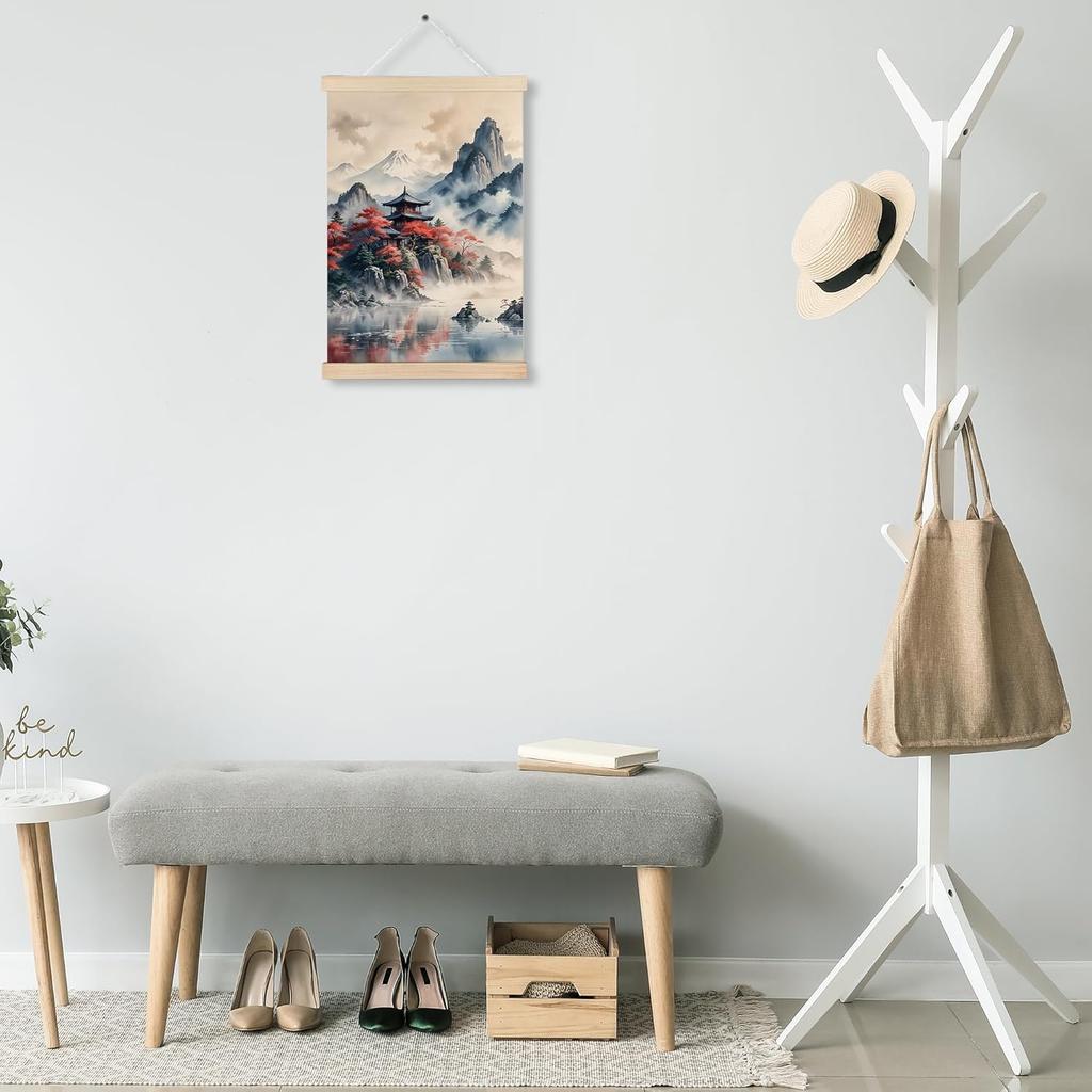 RYVJU Traditional Japanese Temple Wall Art Poster Hanger Frame, Japanese Room Decor, Asian Spiritual Nature Landscape Wall Decor Canvas Prints for