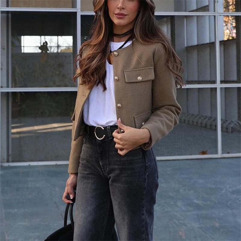 Chaqueta de tweed corta para mujer, abrigo elegante de manga larga con botones, abrigos cortos para mujer, otoño y primavera