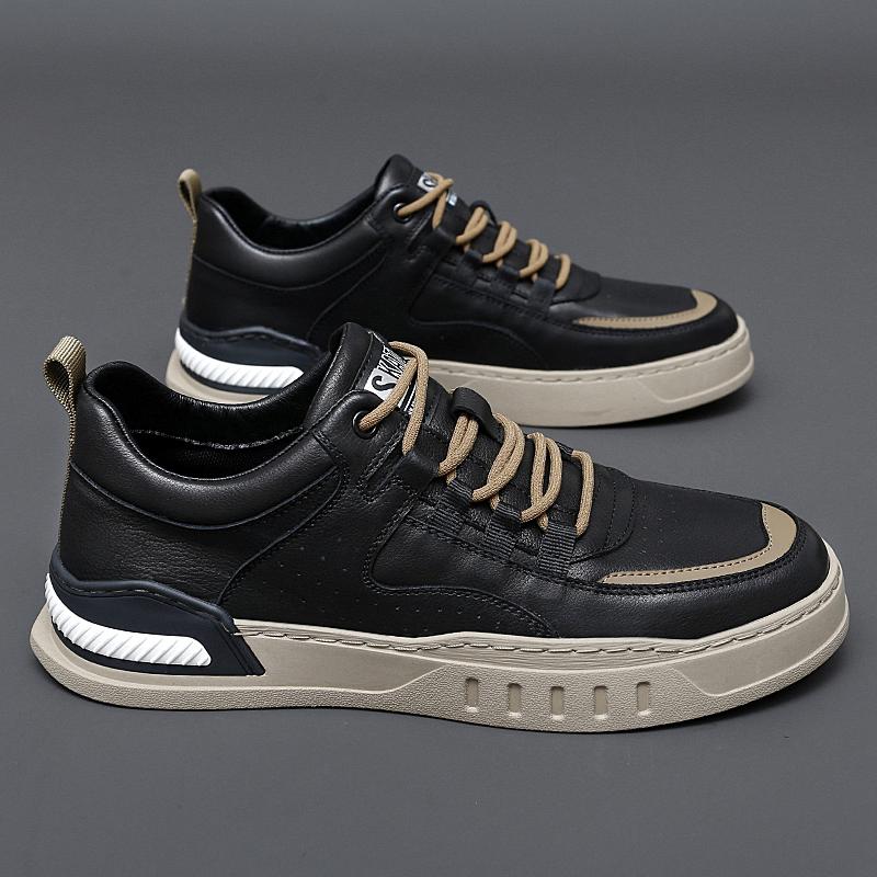 Men Genuine Leather Casual Shoes Lace Up Black Whote Leisure Sneakers Shoes Zapatos Mujer Men's Male Tennis Sneakers Shoes