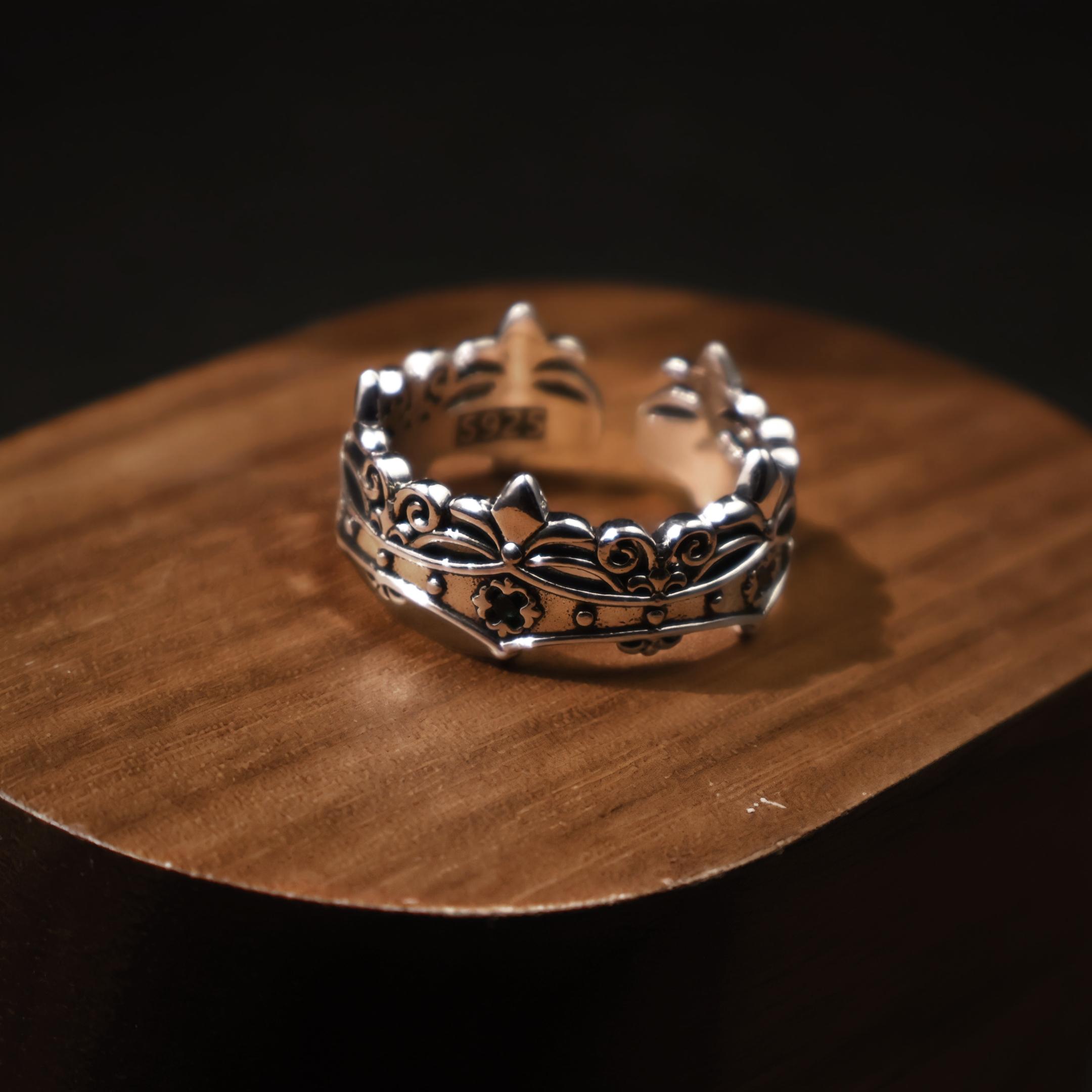 Ретро Корона Цветок Ириса Лилия Регулируемое Открытое Кольцо Для Мужчин Посеребленная Медь Панк Готика Дерзкое Унисекс Аксессуары 8-11