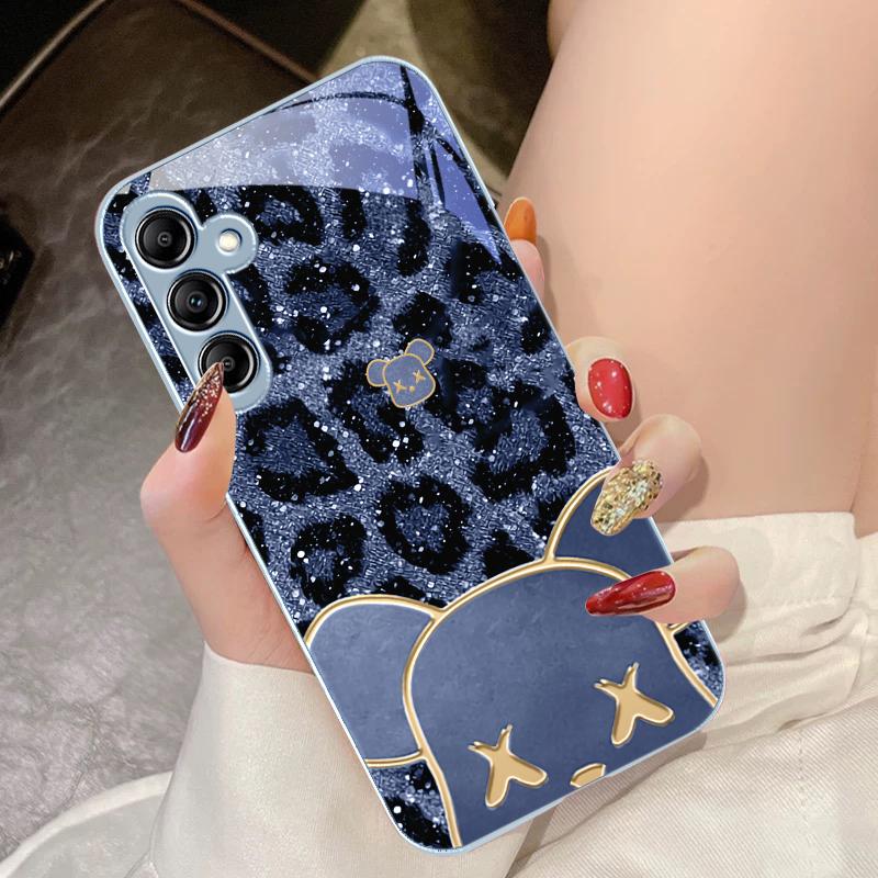Leopard Striped Tide Bear For Samsung Galaxy A14 4G 20 30 52 20S 21S 22 A32 33 34 42 50 51 53 54 70 71 72 73 5G Glass Phone Case