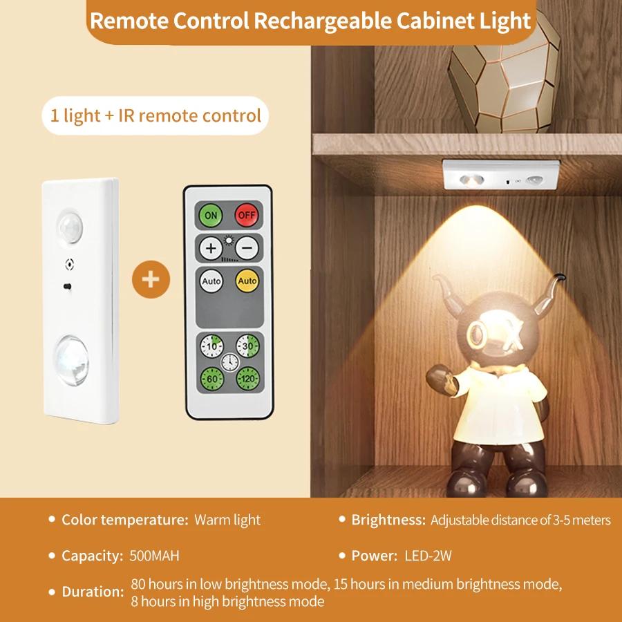Motion Sensor LED Night Light With Remote Control Rechargeable Under Cabinet Lamp Dimmable For Wardrobe Bedroom Kitchen Lighting