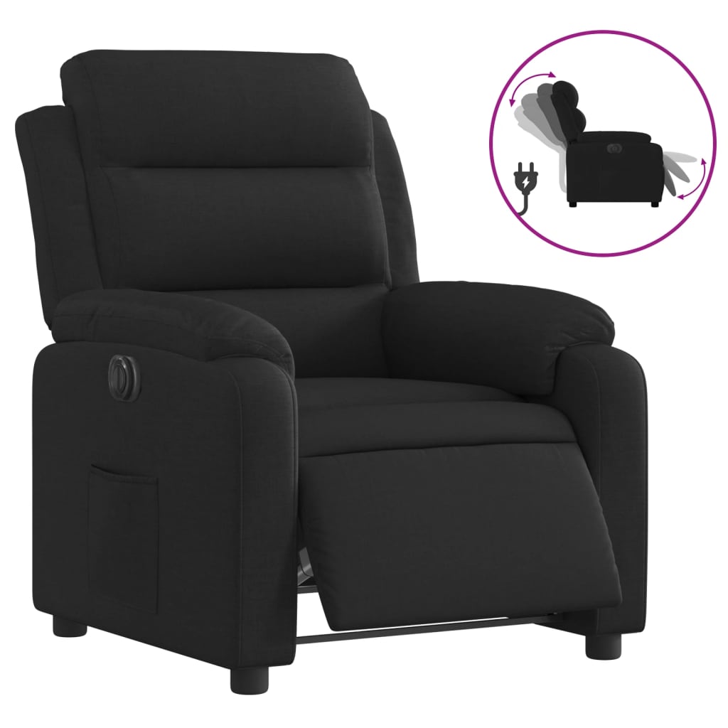 Electric Recliner Chair Black Fabric