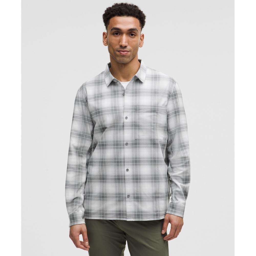 

Lululemon Brushed Woven Overshirt Fusion Plaid Asphalt Grey White XXL