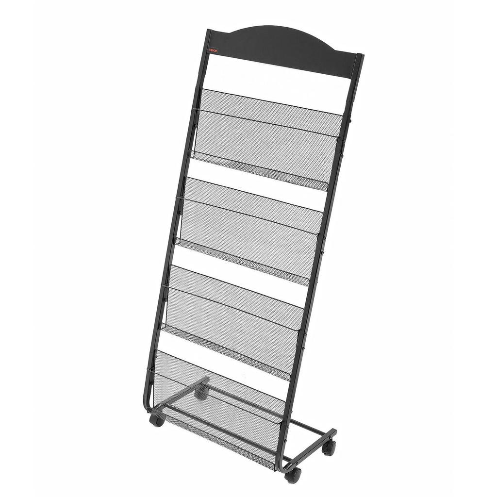Brochure Display Rack, 4-Tier Magazine Literature Display Stand with Wheels, Movable Floor Standing Magazine Rack, Heavy Duty Newspaper Catalog