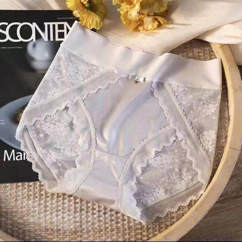 

Кружевное нижнее белье для женщин с высокой талией, сексуальное, удобное, дышащее, антибактериальное, бесшовное, сатиновое, с поясом, трусики из ледяного шелка XL серебряный серый