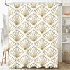 Modern Geometric Shower Curtain White Gold Fan Design for Bathroom Decor Printed Waterproof Fabric Shower Panels Set (Set of 1)
