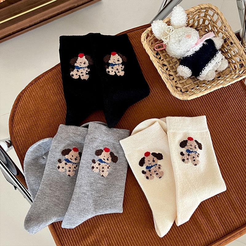 

Happy Puppy Cartoon Rabbit Women s Plush Mid-Calf Autumn/Winter Socks One Size