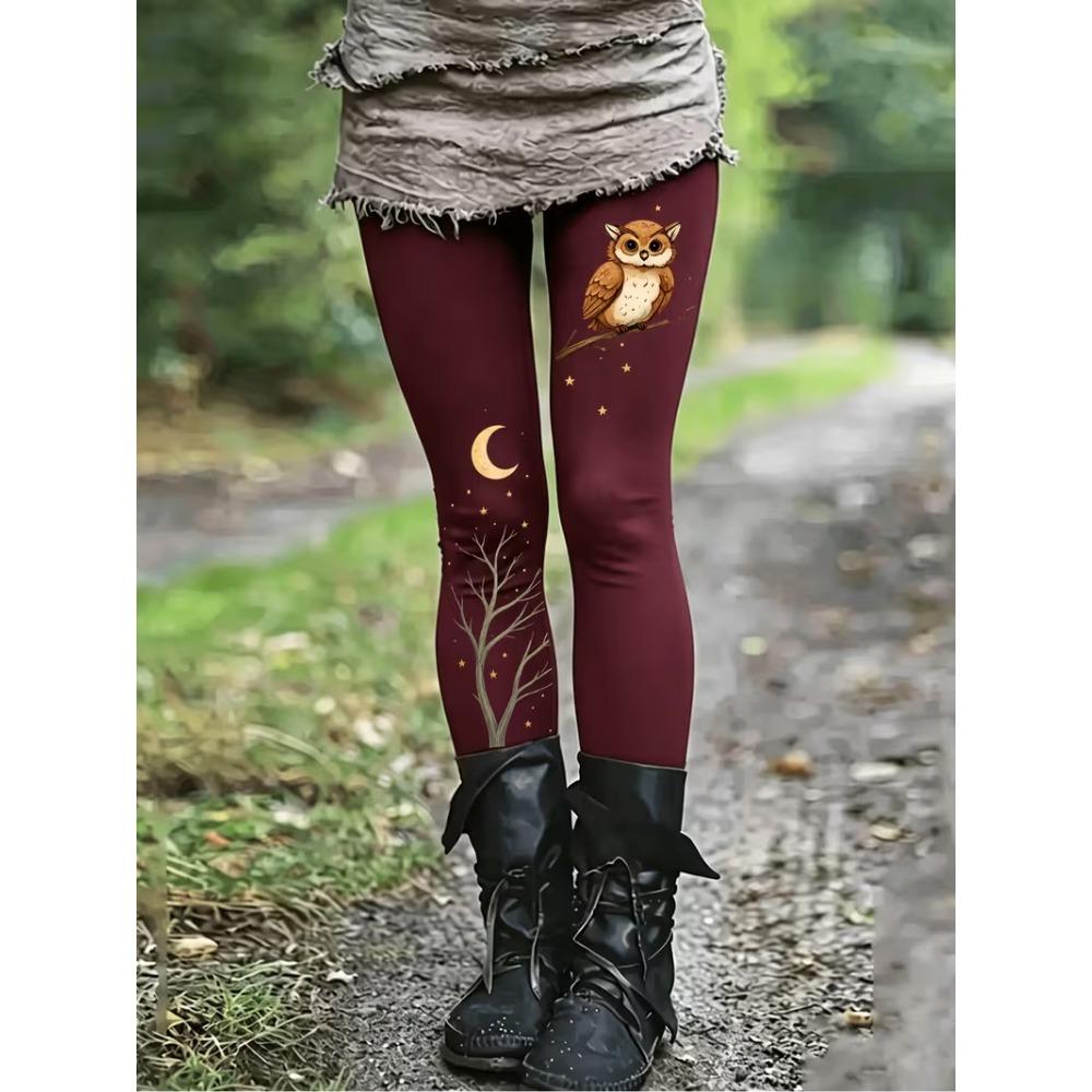 Women's Leggings Vintage Fashion Casual Ankle-Length High Waist Woodland Critter Printing Thermal Warm Soft Breathable Micro-elastic