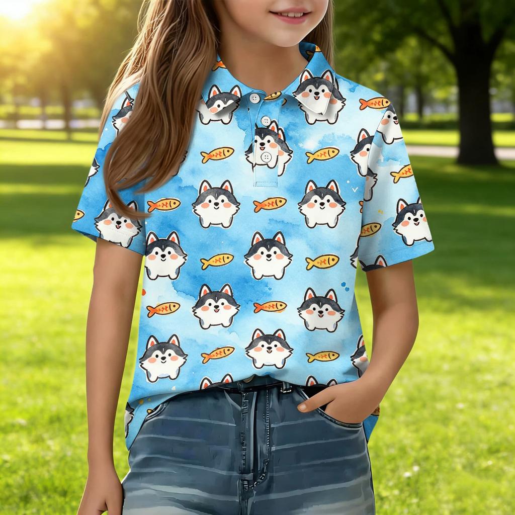 Kids Casual Short Sleeve Polo Shirt Animal Print T Shirt Toddler Boys Girls Summer Top Soft Comfortable Lightweight Tee