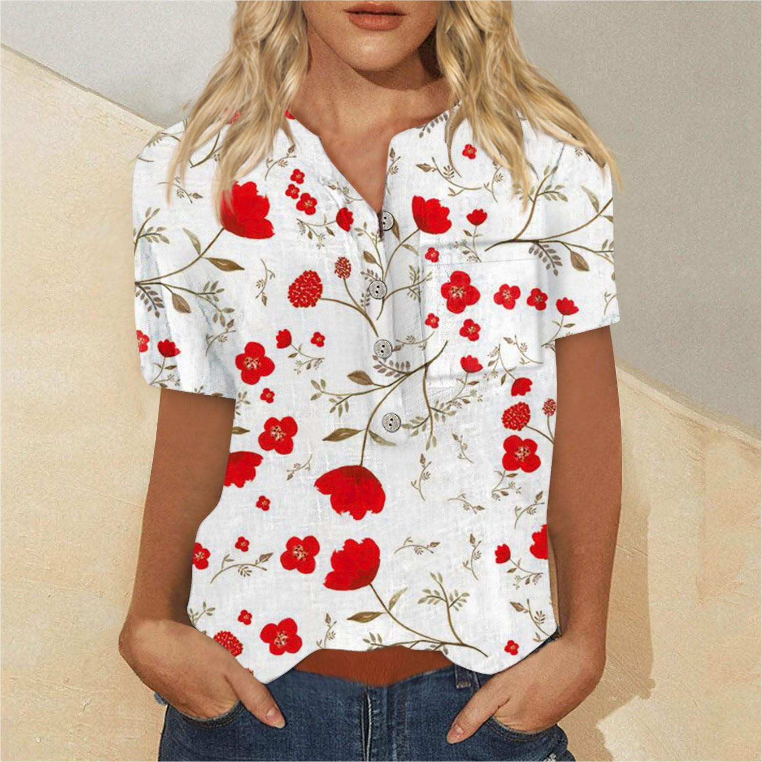 

Женская мода с принтом и пуговицами нагрудный карман с короткими рукавами Рубашка Блузка XL белый